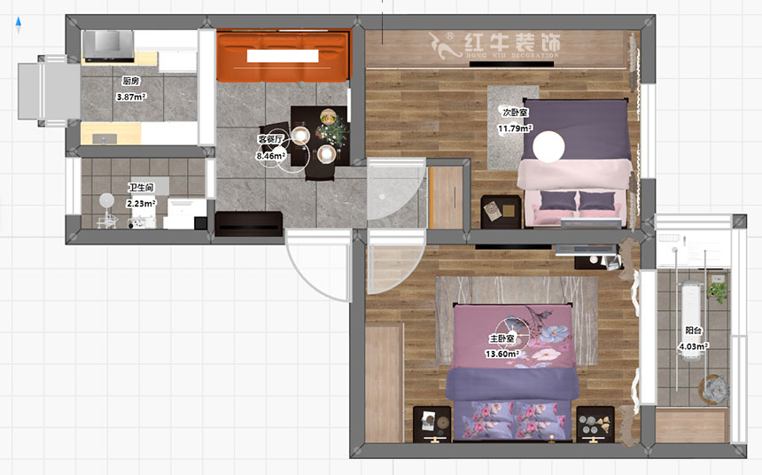 朱明琪｜龙蟠中路484-202-56㎡-现代风格｜2室1厅1卫｜老房装修｜定制家￥85969｜全包9万｜00_03彩平图